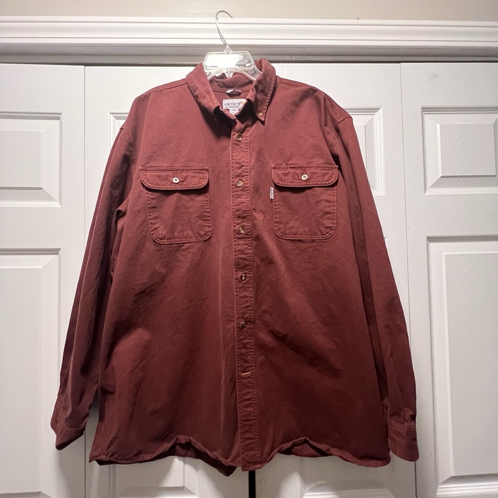 Carhartt S09 224 Heavyweight Men Long Sleeve Work Shirt 2XL Dark Cedar Burgundy